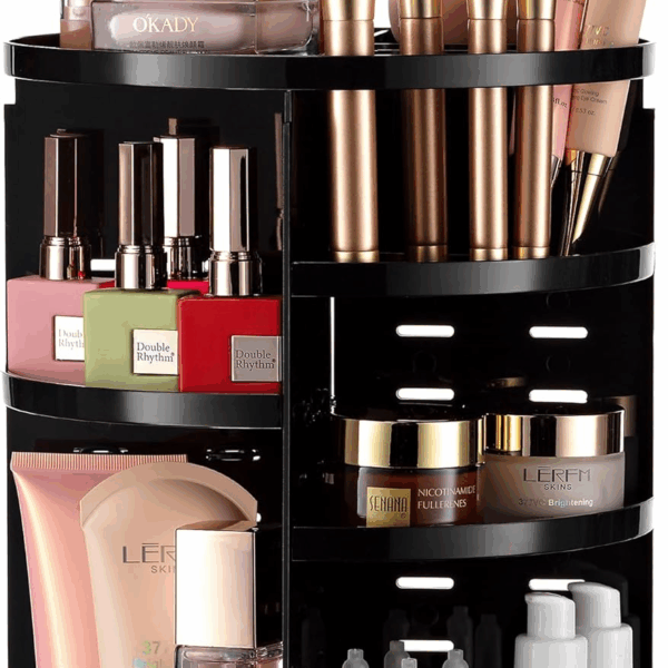 360 Rotating Makeup Organizer - Adjustable Shelf Height and Fully Rotatable. the Perfect Cosmetic Organizer for Bedroom Dresser or Vanity Countertop. (Black)