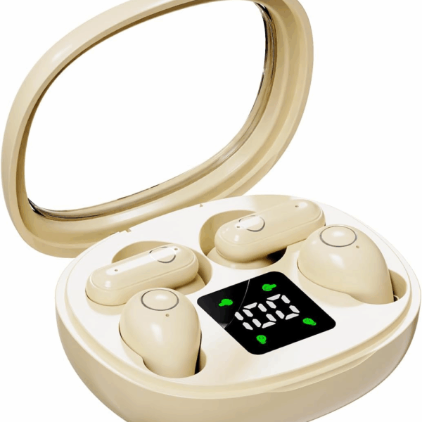 Wireless Bluetooth Headset，Tiny Size Invisible Earbuds，Sleep and Sports Earphones Set, 2 Pairs, Mini and Short Handle Design，For Work Sport Sleeping ﻿ ﻿ (Khaki)