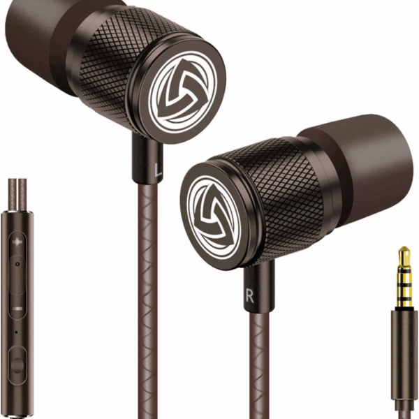 Ultra Wired Earbuds In-Ear Headphones, 5 Years Warranty, Earphones with Microphone, Noise Isolating Ear Buds, Memory Foam for Iphone, Samsung, School Students, Kids, Women, Small Ears - Brown