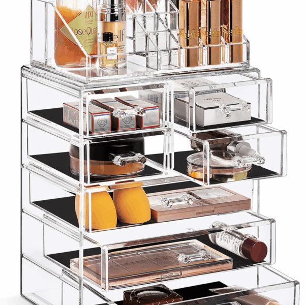 Acrylic Makeup Organizer Set, 7-Drawer Vanity & Countertop Cosmetic Storage with Small & Wide Compartments, Clear Makeup Storage for Brushes, Jewelry – Holiday Gift for Women & Teens
