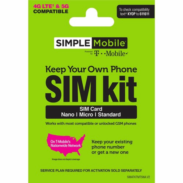 Simple Mobile Prepaid SIM Card Kit for Unlocked GSM Phones Nationwide Coverage
