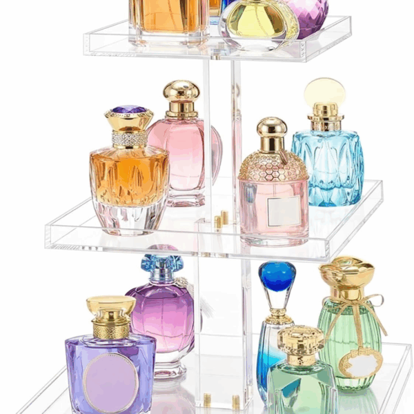 3-Tier Perfume Organizer Stand for Vanity - Large Clear Acrylic Display & Storage for Bathroom Countertop, Dresser | Makeup, Jewelry Holder with Non-Slip Base