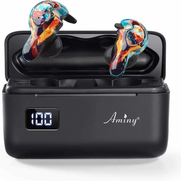 U-King True Wireless Earbuds Waterproof IPX7 Bluetooth Headphones, Hifi 5.0 Wireless Earbuds 120Hrs Playing Time with Charging Case-Fireworks