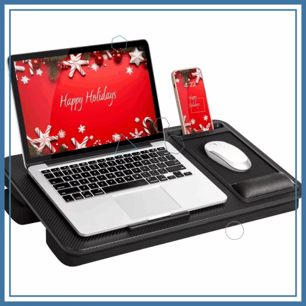 Adjustable Lap Desk with Memory Foam Wrist Rest, Mouse Pad, Phone Holder for 15.6 Inch Laptops