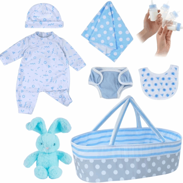Reborn Baby Accessories with Soft Cloth Body for 17-22 in Doll - 8Pc Clothes Outfit Set for Boys
