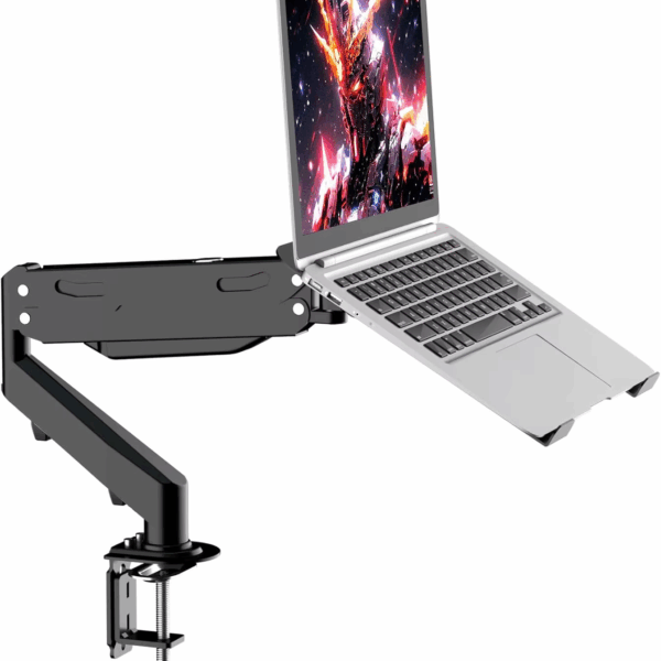Gas Spring Monitor Laptop Stand Mount, 2-In-1 Adjustable Arm for 12-17" Notebook & 13-32" Screen, Holds 22Lbs