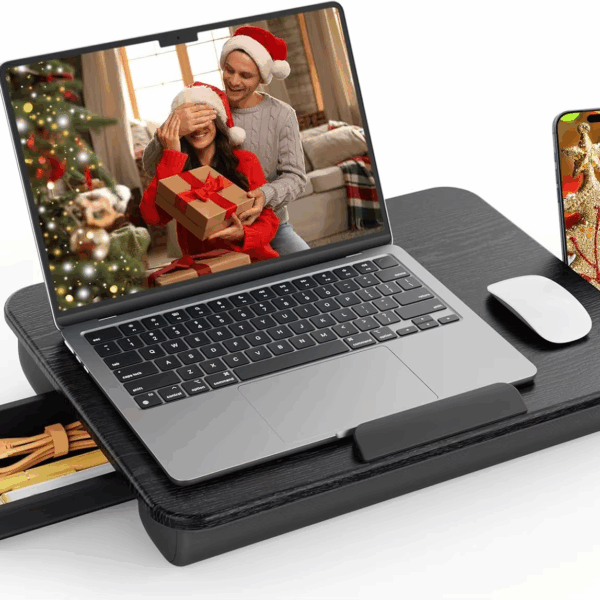 Portable Laptop Lap Desk with Cushion, Drawer, Phone Holder for 15.6 Inch Laptops - Ideal for Bed, Sofa Use