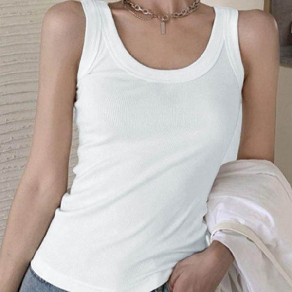 Solid-color Sleeveless Ribbed Tank Top For Women