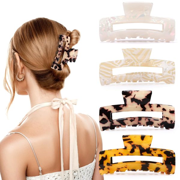4Pcs Tortoise Hair Claw Clips, Acetate Hair Claw Clip Acrylic French Hair Banana Barrettes Jaw Clips, Stylish Hair Accessories For Women 3.15 Inch Fashion Strong Hold For Thick Thin Hair,442-9838-G14