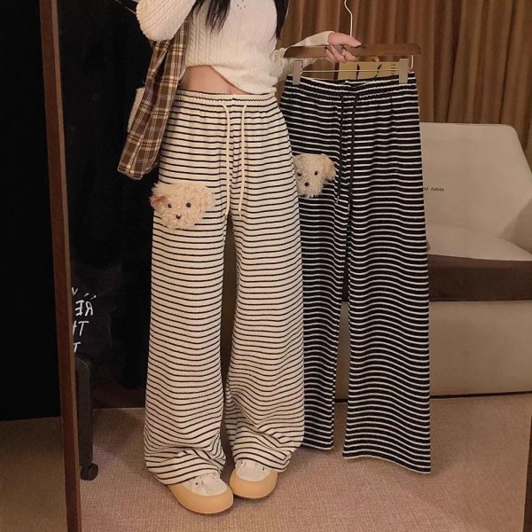 Casual Striped Pants For Women In A Cozy Cute Puppy Style
