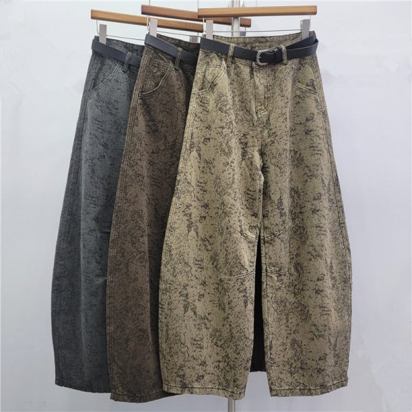 Retro Jacquard Washed High-Waist Jeans