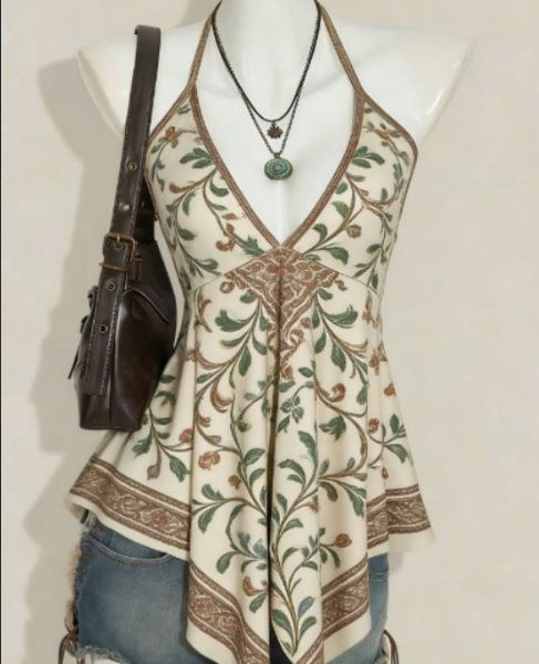 2026 New Retro Bohemian Printed Neck Top
