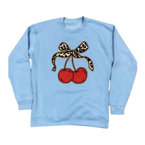 Leopard Print Bow Cherry Sweatshirt For Women