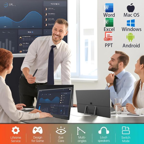 15.6 FHD 1920x1080 1080P IPS Portable Gaming Monitor, Second External Display, Type C Mini HDMI, Built In Dual Speaker, W Smart Stand For Xbox, PS5 4 3, Laptops, PC, Mac, Desktop, Phone