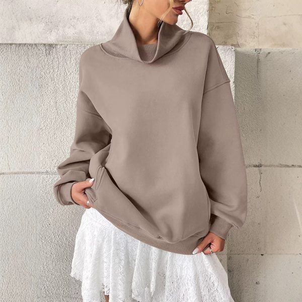 Womens Loose-fit Pullover Turtleneck Long-sleeve Sweatshirt