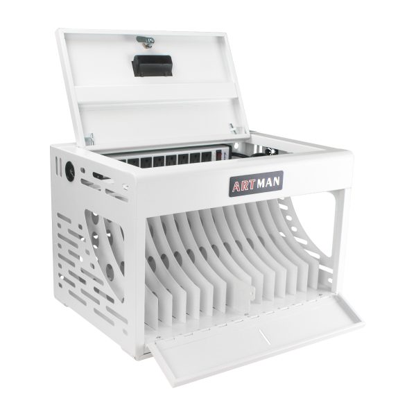16-Device Charging Station For Laptops Tablets, Charging Cabinet For IPad Chromebooks Laptop Computers, Laptop & Tablet Storage Carts For Classroom Library Office Lockable, White