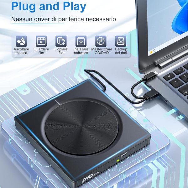Multi-function External Optical Drive CDDVD Burner USB 30 External Portable Disc Reader For Laptops