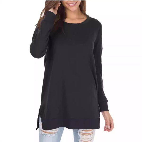 Split-front Relaxed-fit Crew-neck Long-sleeve Knit Sweater