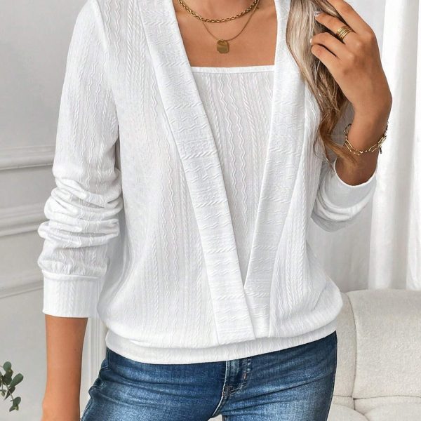 Women's Long-Sleeve Crew Neck Color-Block Plain Simple Sweatshirt