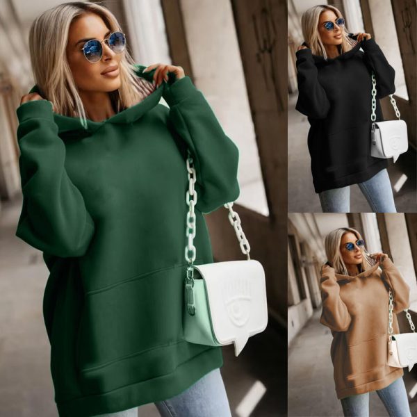 Womens Casual Fashionable Loose-fitting Hooded Sweatshirt