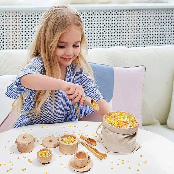 Children's Simulation Kitchen Wooden Tableware Chopsticks Clip Pots And Bowls